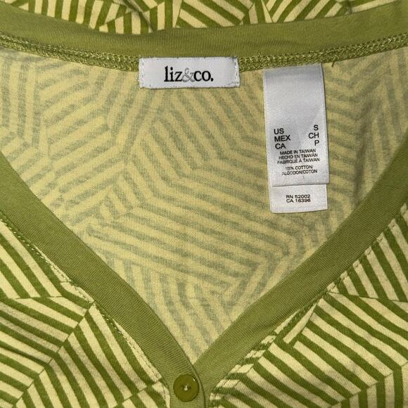 LIZ & Co. S Yellow/Green Striped Pattern Stretch Knit Cap Sleeve Top PRISTINE - Picture 4 of 4